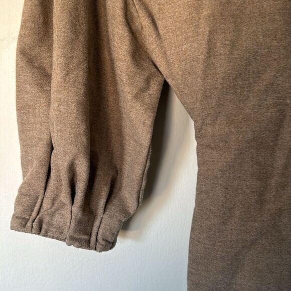 Zara Brown Black Puff‎ Sleeve Button Shoulder Tie Waist Top Medium - Picture 3 of 7